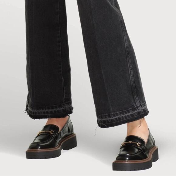 SAM EDELMAN Laurs Lug-Sole Tailored Loafer Flats Leather Black Chunky WMS Sz 8 - Picture 1 of 16